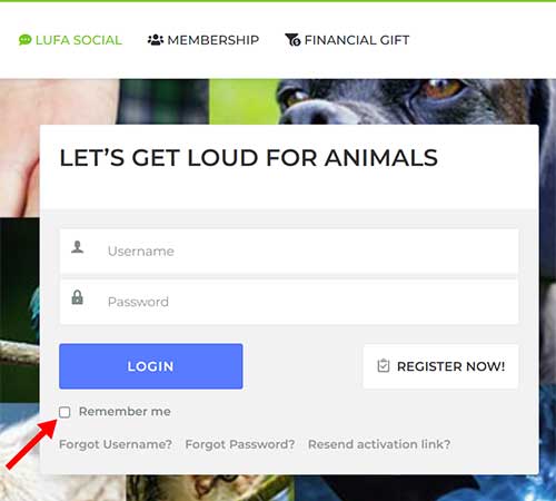 Image of the Login window and Remember me check box on LUFA Social