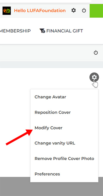 detail of the drop down navigation for Modify Cover image